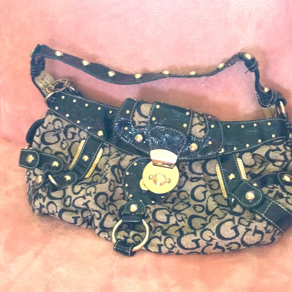 Guess black and white purse